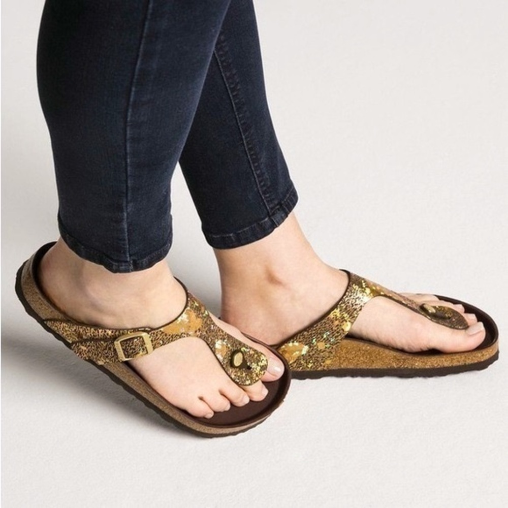NWT Birkenstock Gizeh Metallic Brown Bronze Spotted Thong Sandals Size 36